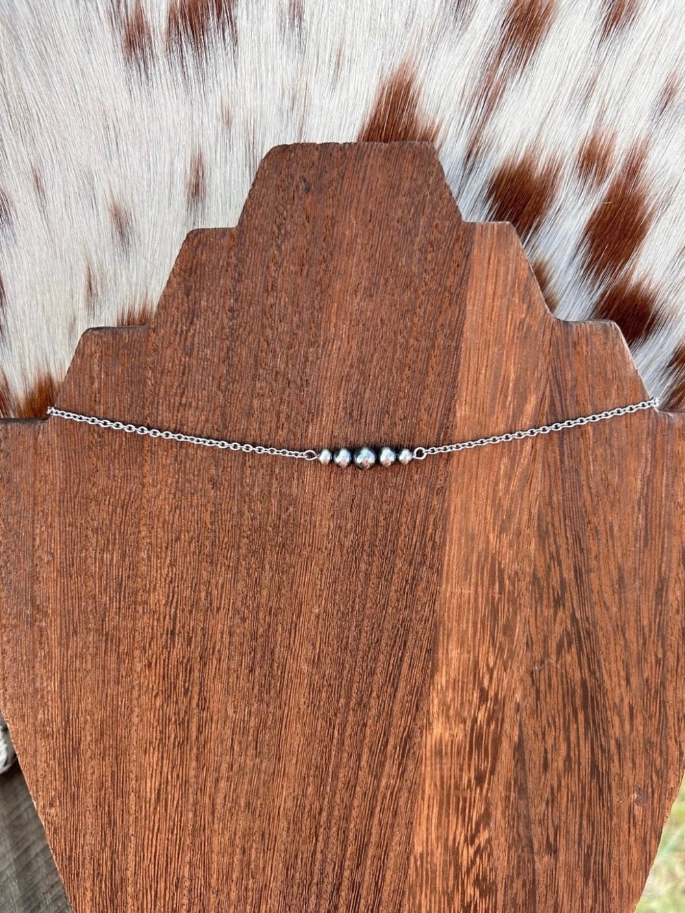 Sterling Silver Beaded Bar Necklace - Silver